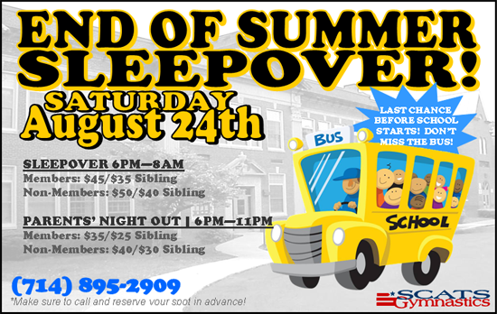 Sleepover Event - Saturday August 31st, 2013